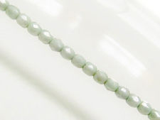 Picture of 3x3 mm, Czech faceted round beads, chalk white, opaque, light celadon green luster