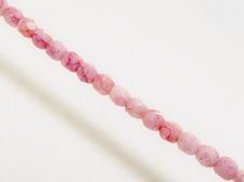 Picture of 3x3 mm, Czech faceted round beads, chalk white, opaque, light topaz pink luster
