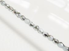 Picture of 3x3 mm, Czech faceted round beads, chalk white, opaque, smoke white, half tone silver mirror