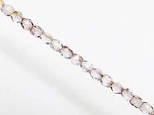 Picture of 3x3 mm, Czech faceted round beads, crystal, transparent, half tone rose gold luster