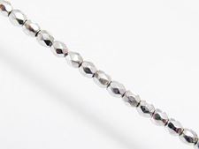 Picture of 3x3 mm, Czech faceted round beads, crystal, transparent, full silver mirror