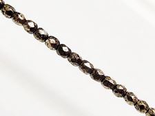Picture of 3x3 mm, Czech faceted round beads, transparent, grey luster, rusty bronze picasso