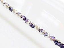 Image de 4x4 mm, perles à facettes tchèques rondes, violet alpin, transparent, miroir partiel argent