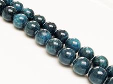 Image de 12x12 mm, perles rondes, pierres gemmes, jade Mashan, bleu cyan profond