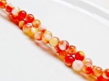 Image de 6x6 mm, perles rondes, pierres gemmes, jade Mashan, panaché de rouge-orange