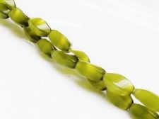 Picture of 12x6 mm, twisted oval, gemstone beads, cat's eye, moss green, one strand