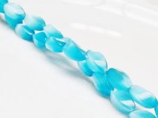 Image de 12x6 mm, perles ovales torsadées, pierres gemmes, oeil-de-chat, bleu ciel, un brin