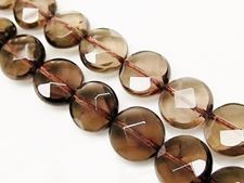 Picture of 12 mm, coin-shaped, gemstone beads, smoky quartz, natural, faceted