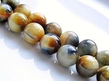 Picture of 10x10 mm, round, gemstone beads, tiger eye, blue grey and butter yellow
