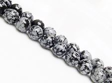 Picture of 10x10 mm, round, gemstone beads, obsidian, snowflake, natural