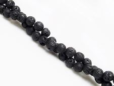 Picture of 6x6 mm, round, gemstone beads, lava rock, dyed black, waxed