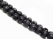 Picture of 10x10 mm, round, gemstone beads, lava rock, dyed black, waxed