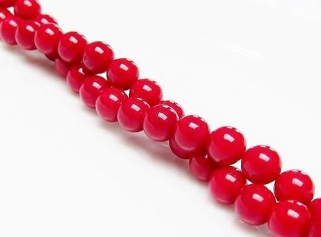 Picture of 6x6 mm, round, organic gemstone beads, coral, red