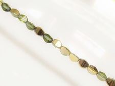 Image de 5x3 mm, toupies Pinch, perles de verre tchèque, vert péridot pâle, transparent, miroir jaune or ambre