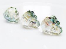 Image de 14x10 mm, perles de verre, tête de mort à facettes, cristal, transparent, iris vert