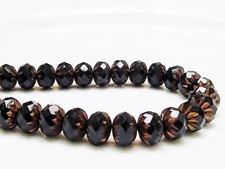 Picture of 7x10 mm, carved cruller beads, Czech, black, opaque, rusty bronze sides