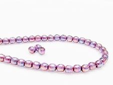 Picture of 4x4 mm, round, Czech druk beads, transparent, purple-pink iris luster