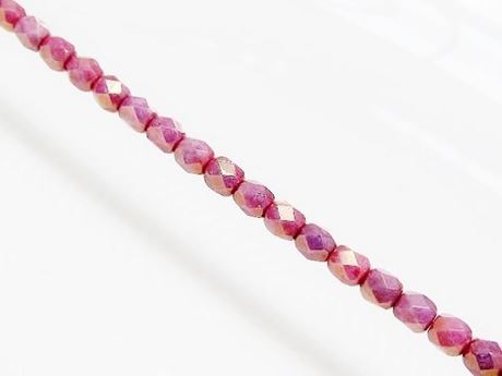 Image de 4x4 mm, perles à facettes tchèques rondes, blanc craie, opaque, lustré rose lavande