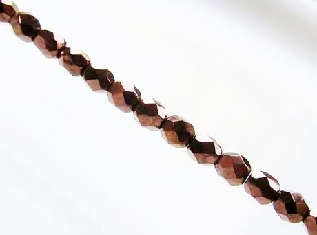 Picture of 4x4 mm, Czech faceted round beads, black, opaque, rusty bronze luster