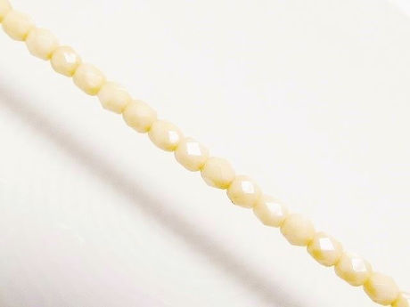 Picture of 4x4 mm, Czech faceted round beads, chalk white, opaque, cream butter white shimmer