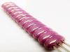 Picture of 3x8 mm, spindle, Cali beads, Czech glass, 3 holes, chalk white, opaque, lavender pink luster