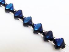 Picture of 5x5 mm, diagonal, mini Silky beads, Czech glass, 2 holes, black, opaque, half tone Azuro