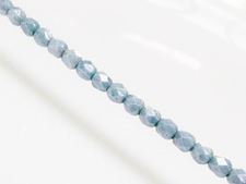 Picture of 4x4 mm, Czech faceted round beads, chalk white, opaque, light Montana blue luster