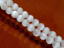 Image de 4x4 mm, perles rondes, pierres gemmes, oeil-de-chat, blanc, un brin