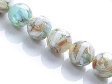 Picture of 14x14 mm, round, gemstone beads, natural river shell in resin, aqua green turquoise