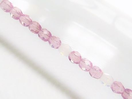 Picture of 4x4 mm, Czech faceted round beads, translucent, opal lavender pink and snow