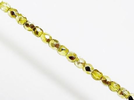 Image de 4x4 mm, perles à facettes tchèques rondes, transparentes, lustrées vert citron, miroir partiel