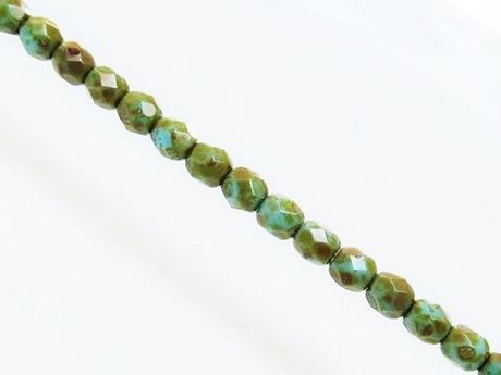 Image de 4x4 mm, perles à facettes tchèques rondes, bleu turquoise, opaque, picasso