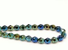 Picture of 6x6 mm, Czech faceted round beads, black, opaque, green iris