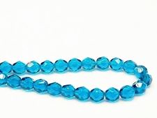 Image de 6x6 mm, perles à facettes tchèques rondes, bleu ciel profond, transparent