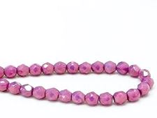 Picture of 6x6 mm, Czech faceted round beads, chalk white, opaque, alexandrite purple luster