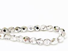 Image de 6x6 mm, Czech faceted round beads, crystal, transparent, half tone silver mirror