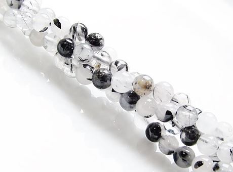 Image de 4x4 mm, perles rondes, pierres gemmes, quartz à rutile, noir, naturel