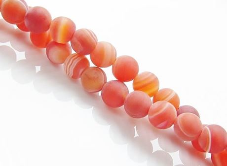 Picture of 6x6 mm, round, gemstone beads, natural striped agate, orange-red, frosted