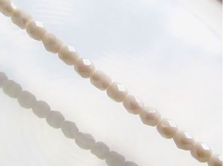 Picture of 4x4 mm, Czech faceted round beads, chalk white, opaque, shimmering