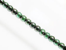 Picture of 4x4 mm, round, Czech druk beads, light emerald green, transparent, silvery purple luster