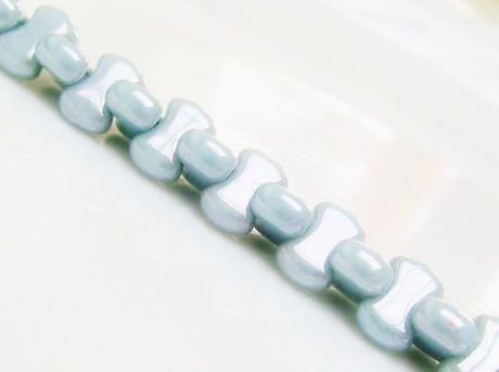 Picture of 6x8 mm, CoCo, Czech druk beads, chalk white, opaque, Columbia blue luster