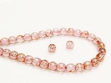 Picture of 6x6 mm, round, Czech druk beads, transparent, light topaz pink luster