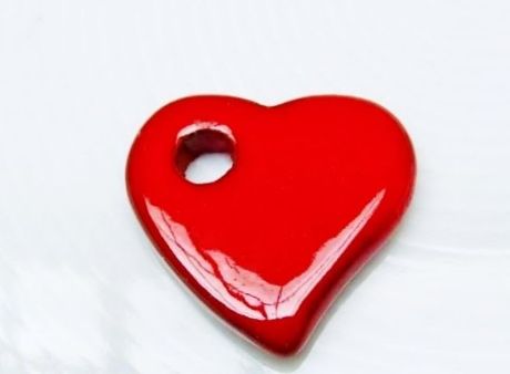 Picture of 2.7x2.5 cm, Greek ceramic pendant, heart-shaped, scarlet red enamel