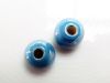 Image de 12x12 mm, perles rondes en céramique grecque, émail bleu Égée, effet huile dans l'eau 