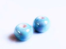 Picture of 12x12 mm, Greek ceramic round beads, pastel blue enamel, oil in water effect