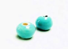 Picture of 12x12 mm, Greek ceramic round beads, turquoise pearl green enamel