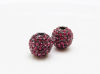 Picture of 10x10 mm, round, alloy beads, silver-plated, fuchsia pink pavé crystals, 2 pieces