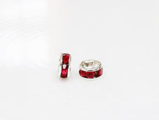 Picture of 5mm, rhinestone rondelle, brass beads, deep red-silver-plated, 20 pieces
