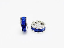 Picture of 6mm, rhinestone rondelle, brass beads, sapphire blue-silver-plated, 20 pieces
