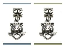 Picture of 4x6 mm, tube beads and charm, alloy, silver-plated, piggy love, 2 pieces